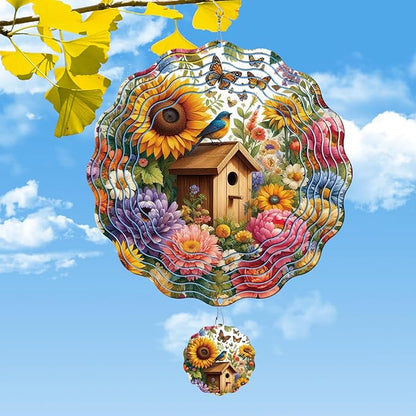 Rngmsi Flower Wind Spinners Outdoor Garden Decor for Outside, 3D Metal Wind Spinner Hanging Decor Kinetic Art for Yard, 12 in Stainless Steel Hanging Gifts for Women Housewarming