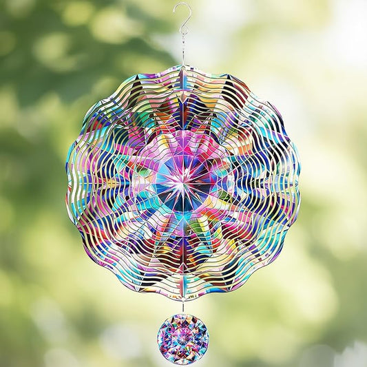 Metal Wind Spinners Outdoor - Diamond Stainless Steel Hanging Decor Indoor Outside Art Sculptures 3D Kinetic Spinning Ornaments for Garden Patio Porch Birthday for Women Mom