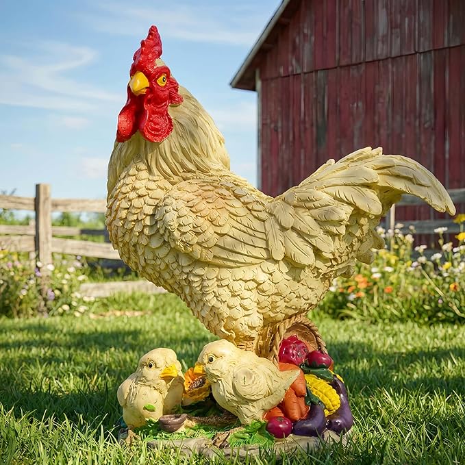 11.5" Chicken Bird Statue - Rustic Home Accents, Realistic Animal Sculptures, Resin Figurines, Yard Art, Funny Farm Sculpture, Garden Decor
