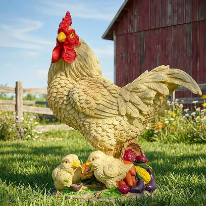 11.5" Chicken Bird Statue - Rustic Home Accents, Realistic Animal Sculptures, Resin Figurines, Yard Art, Funny Farm Sculpture, Garden Decor