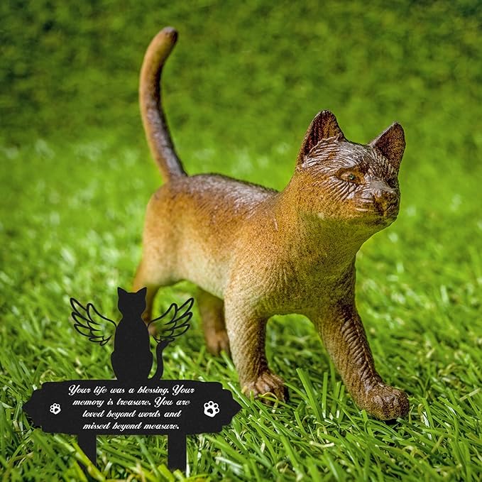 Rngmsi Cat Memorial Decorations - Garden Stakes Markers with Angel Wings, Waterproof Metal Plaques for Cemetery, Cat Grave Decor