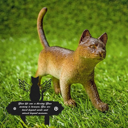 Rngmsi Cat Memorial Decorations - Garden Stakes Markers with Angel Wings, Waterproof Metal Plaques for Cemetery, Cat Grave Decor
