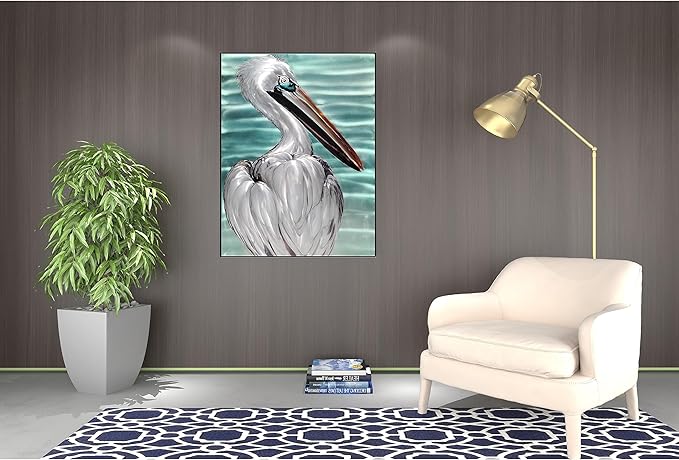 SYGALLERIER Metal Wall Art - Handcrafted Pelican Birds on 24x16 inch Aluminum Panel Coastal and Beach Theme - Light Blue Living Room, Bedroom, Bathroom Decor