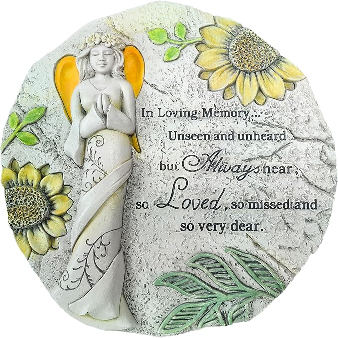 Memorial Garden Stone, Floral Angel with Sunflowers Pattern, Stepping Stone & Wall Decoration – in Loving Memory
