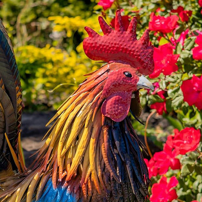 Zaer Ltd. 2.3 Ft. Tall Fancy Ornate Metal Rooster Statue Decorations (Hugo)