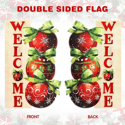 Christmas Garden Flags 12x18 Inch Double Sided, Xmas Ball Ornament Welcome Yard Flag for Outside, Winter Seasonal Outdoor Decoration Farmhouse Front Porch Holiday Decor