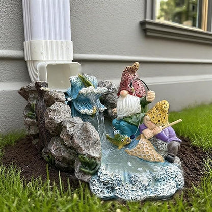 Gutter Downspout Extension Decoration Splash Block Gnome Outdoor Statues Garden Decor, 11.6" L x 6.9" W Larger Dwarf Gutter Downspout Garden Elf Sculpture Rain Concrete Pond Accessory, Gift for Mom