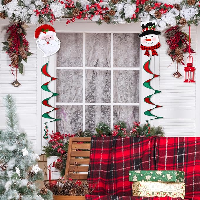 NOVWANG 2 Pcs Christmas Wind Spinners, 40 Inch Christmas Santa Snowman Wind Spinners Winter Outdoor Hanging Decorations for Holiday Indoor Outdoor Yard Patio Lawn Garden Decor