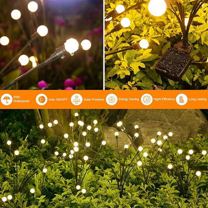 ASMAD Solar Lights Outdoor(4 Pack,32 LEDs), Solar Garden Lights, Outdoor Decorations, Firefly Light for Patio Decor, Big Bulb, Unique Gifts for Women, Gifts for Grandma