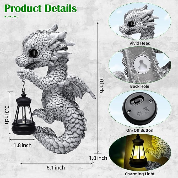 Tfro & Cile Dragon Garden Statue Solar Tree Hugger Light Outdoor Lawn Decor for Balcony Patio Yard Idea Gift for Women