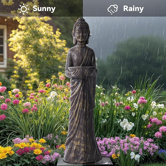 42" Extra-Large Buddha Outdoor Statue, Tall Zen Meditative Buddha Figures, Durable Weatherproof MGO Sculpture for Garden, Patio, Yard, Porch or Indoor, Gold-Black Antique Finish Home Decor Gift
