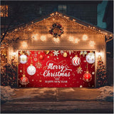 HOMETITUTE 13x6ft Christmas Garage Door Cover Merry Christmas and Happy New Year Backdrop Holiday Party Decorations Indoor Outdoor Wall Background Decor Festive Red Gold Ornament Scene Display