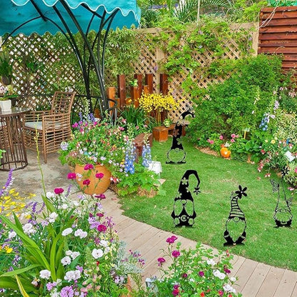 Headerbs Garden Gnomes Yard Art Handmade Black Premium Iron Silhouette Metal Statues for Yard Decor (B)