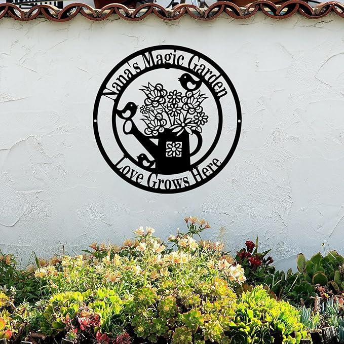 Custom Garden Sign Art,Personalized Garden Wall Art Decor,Custom Metal Flowers Shop,Birds Metal Sign for Home Wall Hanging Outdoor Decorate Gifts