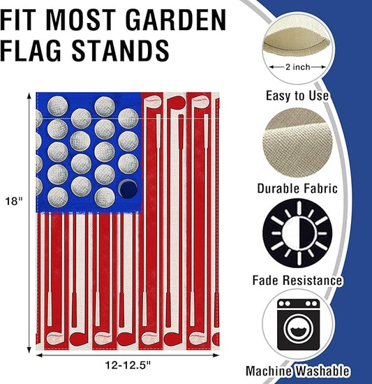 Artofy 4th of July Golf Ball Patriotic Small Decorative Garden Flag, America USA Golf Club Red Blue White Yard Lawn Outside Decor, American Independence Day Outdoor Home Decoration Double Sided 12x18