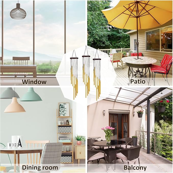 6 Pieces 28 Deep Tone Memorial Wind Chimes with 6 Aluminum Tubes Gold Aluminum Tubes Soothing Melody for Outdoor Garden Patio Home Farmhouse Decor