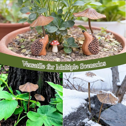 3 Pack Garden Mushroom Outdoor Decoration, Mushroom Statue Yard, Decorative Garden Stakes,Decor Plant Stakes, Metal Yard Art Outdoor, Plant Decorations for Pots-Fixed - Rust Finish