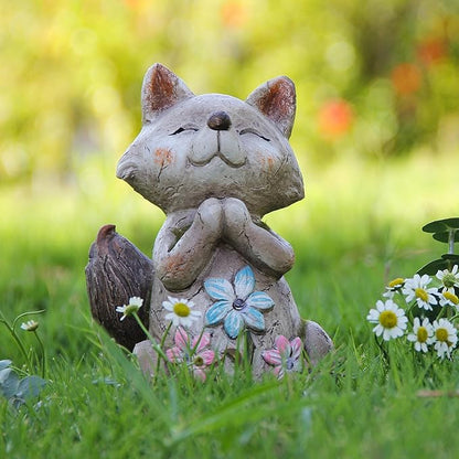 Smadeer Fox Statue for Garden Decor, Garden Statue with Solar Power Light for Outdoor Patio Porch Lawn Yard Backyard Oudside Indoor Shelf Decoration,Praying Fox Sculptures & Statues Woman