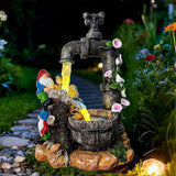 Solar Garden Gnomes Statues Outdoor Yard Decorations, 10" Resin Fountain Gnome Outside Christmas Art Decor for Lawn Patio Porch Backyard,Unique Housewarming Gifts for Women Mom Grandma