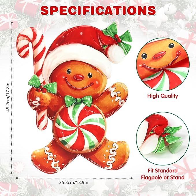 Christmas Garden Flags 12x18 Inch Double Sided, Xmas Gingerbread Man Yard Flag for Outside, Winter Seasonal Outdoor Decoration Farmhouse Front Porch Holiday Decor
