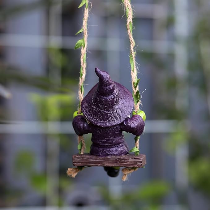 Garden Gnome on Swing Statue Decoration Figurine Ornament for Indoor Outdoor Home Patio Yard Lawn,Gift for Mom