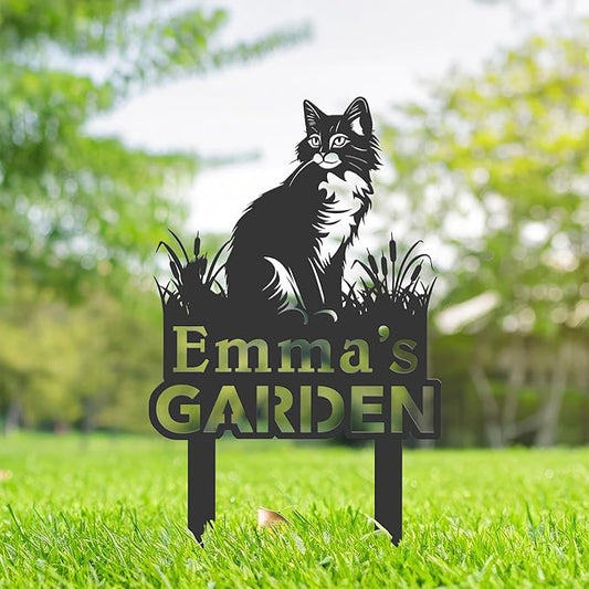 Personalized Cute Cat Kitten Metal Garden Sign,Custom Yard Sign With Stake,Outdoor Garden Décor,Pet Cat Lawn Garden Decorated Statue,Cat Sympathy Yard Metal Sign,Cat Lover Gifts Kailyard Plaque.