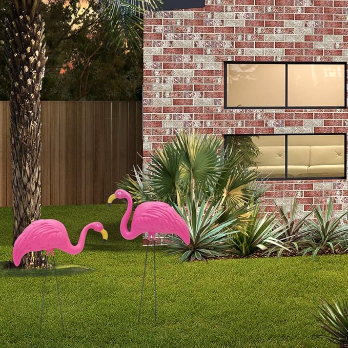 4E's Novelty 2 Pink Flamingos Yard Decorations - Extra Large 24" Flamingos Yard Ornaments - Pink Flamingos for Yard Sculptures & Statues - Lawn Flamingos Outdoor Garden Decor, Weather Resistant