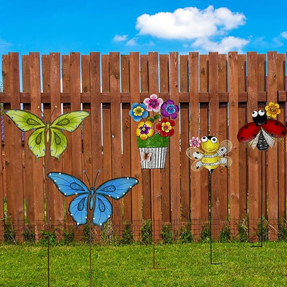 Metal Garden Stakes Spring Yard Sign Decorative Plant Stake Lawn Art Patio Decor Pathway Ornaments Indoor Outdoor Decoration (Blue Butterfly)