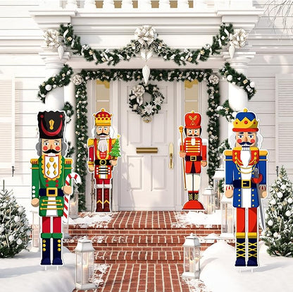 Geetery 4 Pcs Large Nutcracker Yard Sign with 16 Stakes 32 Inch Christmas Yard Decorations Outdoor Holiday Nutcracker Xmas Outside Lawn Decor for Garden Pathway Party(Red，Blue，Green,Classic)