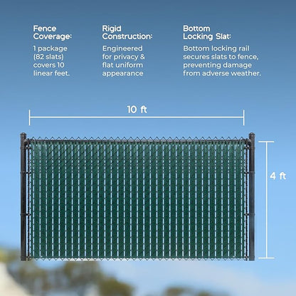 Chain Link Fence Privacy Blade Slates with Bottom Lock 4x10 Ft Black for Gardening, Privacy, Outdoor Wall, Balcony, Patio, Yard, Safety Fence Screen Cover for Dog, Cat, Pet Hedge Slats