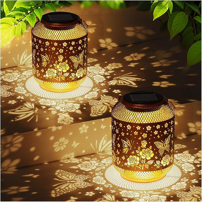 2 Pack Butterfly Solar Garden Statues Birthday Gifts for Women Mom Grandma Hanging Solar Outdoor Waterproof Metal Garden Decor Outside for Yard,Patio,Lawn Porch,Backyard