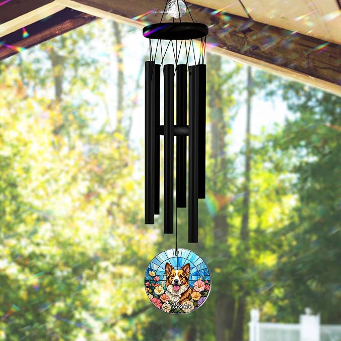 Personalized Pet Memorial Wind Chimes, Sympathy Gift for Loss of Dog Cat Lovers, Custom Photo Crystal Memory Ornament, Pet Remembrance Keepsake, Memorial Windchimes for Grandma Mom Garden Décor