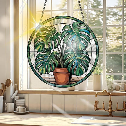 VAIIEYO Monstera Leaf Sun Catcher Stained Glass Window Hanging Ornament, Monstera Plant Sun Catcher Decoration, Plant Lover Decor, Plant Lover Gifts, Mother's Day Birthday Housewarming Gift 7.8 inch
