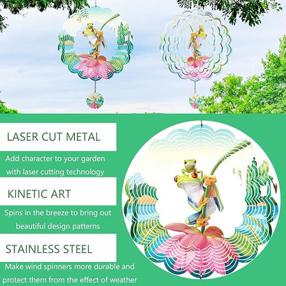 Lotus Frog Wind Spinners,Hanging Decor Outdoor, Outdoor Garden Decor, Wind Chimes for Outside, Wind Spinners Outdoor Hanging ValentinesDecor, Unique Gifts for Women, Valentines Decorations