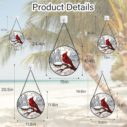 Stained Glass Window Hanging Cardinal Gifts 7.8" - Red Bird Suncatcher Door Garden Sunroom Sun Catcher Home Decor Birthday Christmas for Birds Lover Mom Men Woman Nana Dad