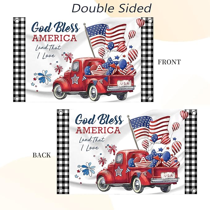 4th of July Flags 3x5 Ft for Outside, Patriotic American Truck Buffalo Plaid Double Sided Big Large Yard Flags,Banners Decorations with Brass Grommets for 250 Anniversar America Outdoor