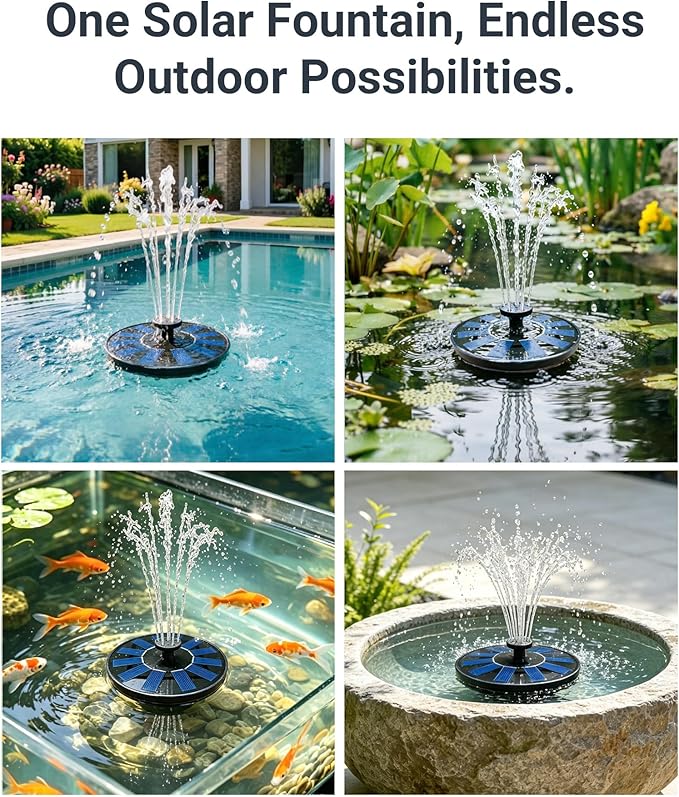Solar Bird Bath Fountain Pump 5.2" | Floating Solar Fountain with 6V 1.2W Panel | Solar Water Pump for Bird Bath, Pond, Garden & Outdoor Water Features | 5 Spray Patterns