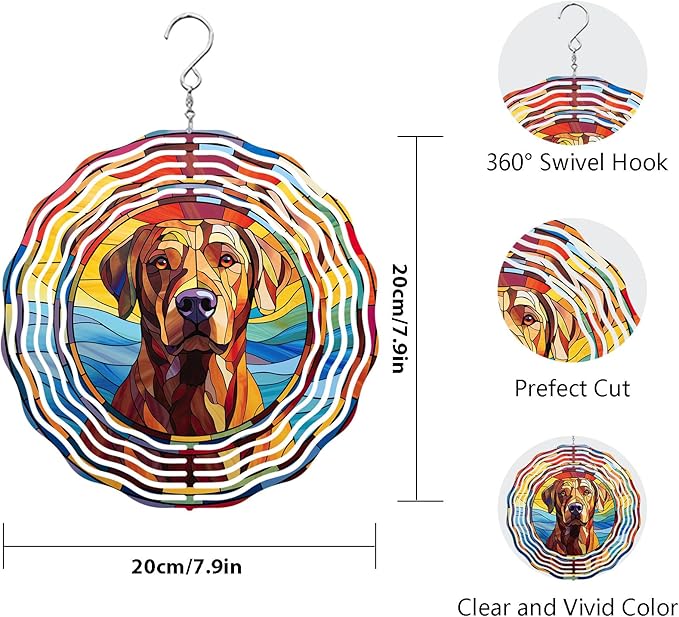 Labrador Retriever Wind Spinner Dog Memorial Gifts, Vibrant 3D Kinetic Aluminum Metal Yard Art, Loss of Dogs Sympathy Gifts, Hanging Outdoor Garden Decor, 8" Wind Sculptures for Patio, Porch (LR 2)