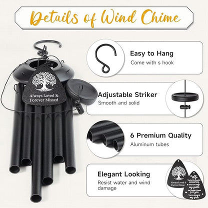 Memorial Gifts for Loss of Wife, 25''Memorial Wind Chimes of Sympathy Gifts for Loss of Wife,Condolence/Bereavement/Remembrance Gift,Windchimes in Memory,Funeral Decor for Garden Outside,Black