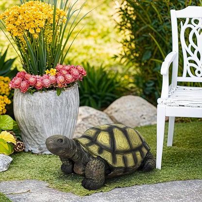 Realistic Turtle Figurine for Garden, Deck, or Indoor Decor – Concrete Tortoise Sculpture with Hand-Painted Shell Detail – Perfect for Landscaping, Pond Areas, or Nature-Themed Home Design