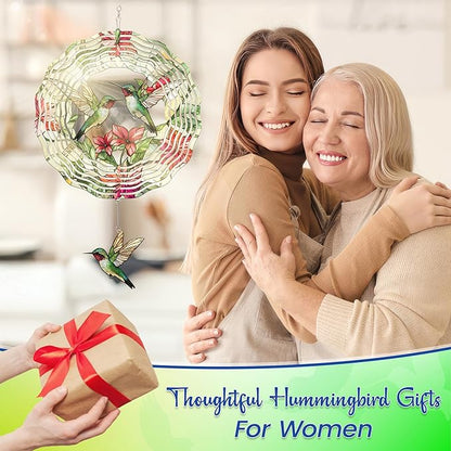 FLAGWIX Hummingbird Gifts for Women - 3D Stainless Steel Metal Wind Spinners 12in - Hummingbird Wind Spinner Yard Decorations Outdoor Indoor Hanging Garden Decor, Mothers Day Birthday Gift For Grandma