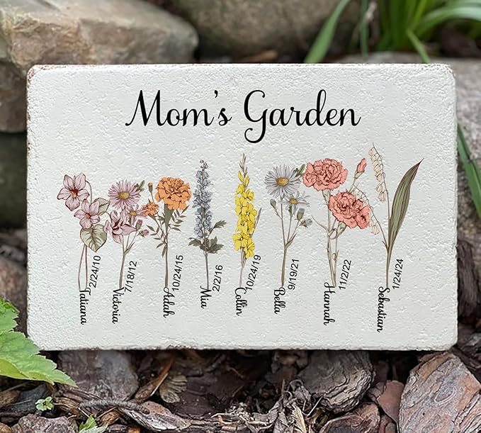 Nazenti Garden of Love Personalized Mom Garden in Color, Custom Birth Month Garden Stone, Family Entry Decoration, Grandma Birthday Gift, Mom Gift Mother's Day, Flower 4