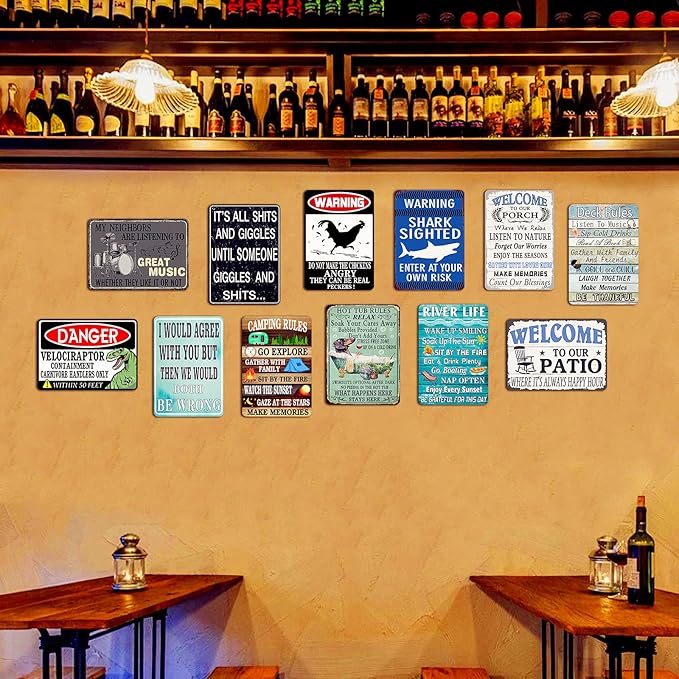 Viodenl Welcome to Our Patio Where It's Always Happy Hour Metal Tin Sign Vintage Cave Bar Porch Garden Patio Wall Decor Patio Sign 8x12inch, 8In W x 12In H