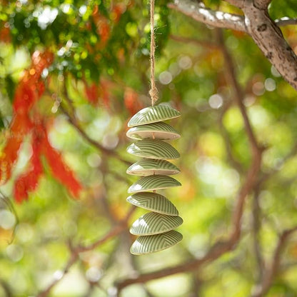Woodstock Chimes Ceramic Disc Chime 26" Sage Green Wind Chime for Outside, Ceramic Shell Design Chimes for Garden Porch, Patio Decor, Unique Gift CCSGR