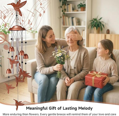 Hummingbird Wind Chimes for Outside, Memorial Windchimes Outdoor Garden Patio Decor, Gardening Gifts for Women Mom Grandma Bird Lovers