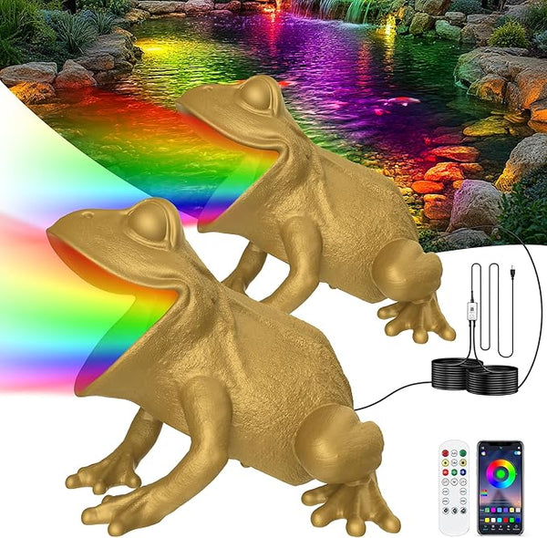Pond Light with APP, 6W Frog Fountain Light led Underwater with 12V Transformer, IP68 Waterproof Underwater Pond Lights with Long Cable for Ponds Waterfall Fountain Water Feature, 2 SpotLights
