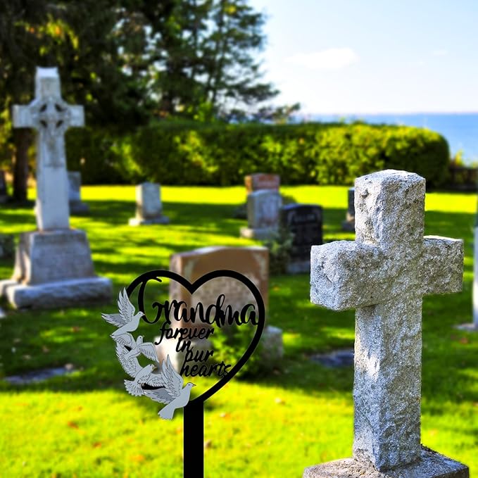 HPMAISON 11 inch Metal Grandma Memorial Stake Grave Decorations for Cemetery Gravesite Sympathy Markers Waterproof Memorial Gifts for Loss of Grandmother Tombstones Plaque Outdoors Lawn Yard Decor