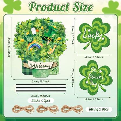 Lawnldyll 3 Pcs Metal St. Patrick's Day Yard Signs with Lucky Shamrocks Happy St. Patrick's Day Hanging Door Decor Welcome Yard Stakes for Irish Holiday Home Patio Lawn Outdoor Indoor Decor