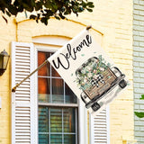 AVOIN colorlife Welcome Spring Truck House Flag 28x40 Inch Double Sided, Cotton Rustic Buffalo Plaid Yard Outdoor Flag