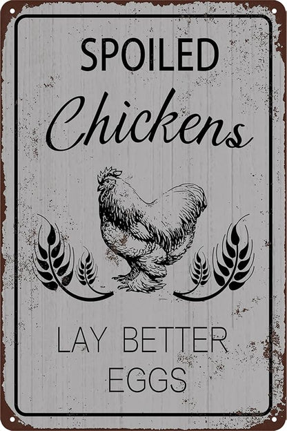 Funny Chicken Coop Sign Wall Decor Rustic Farmhouse Metal Chicken Signs for Coop Accessories Outdoor Wall Art Gift for Chicken Lovers Fresh Eggs Tin Sign for Yard Garden Home Kitchen Garden 8x12 Inch